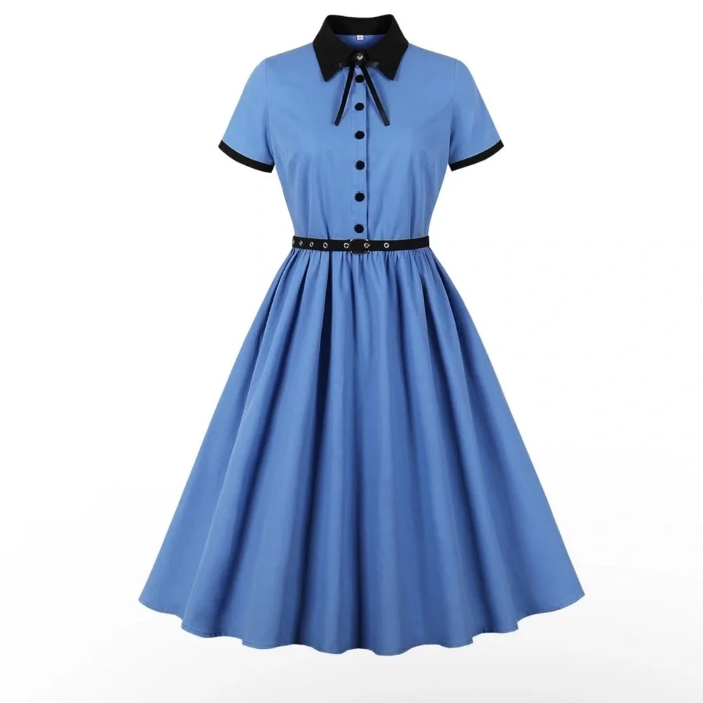 Vintage-Inspired Blue Fit & Flare Dress | Knee-Length | Retro Style Sz 12